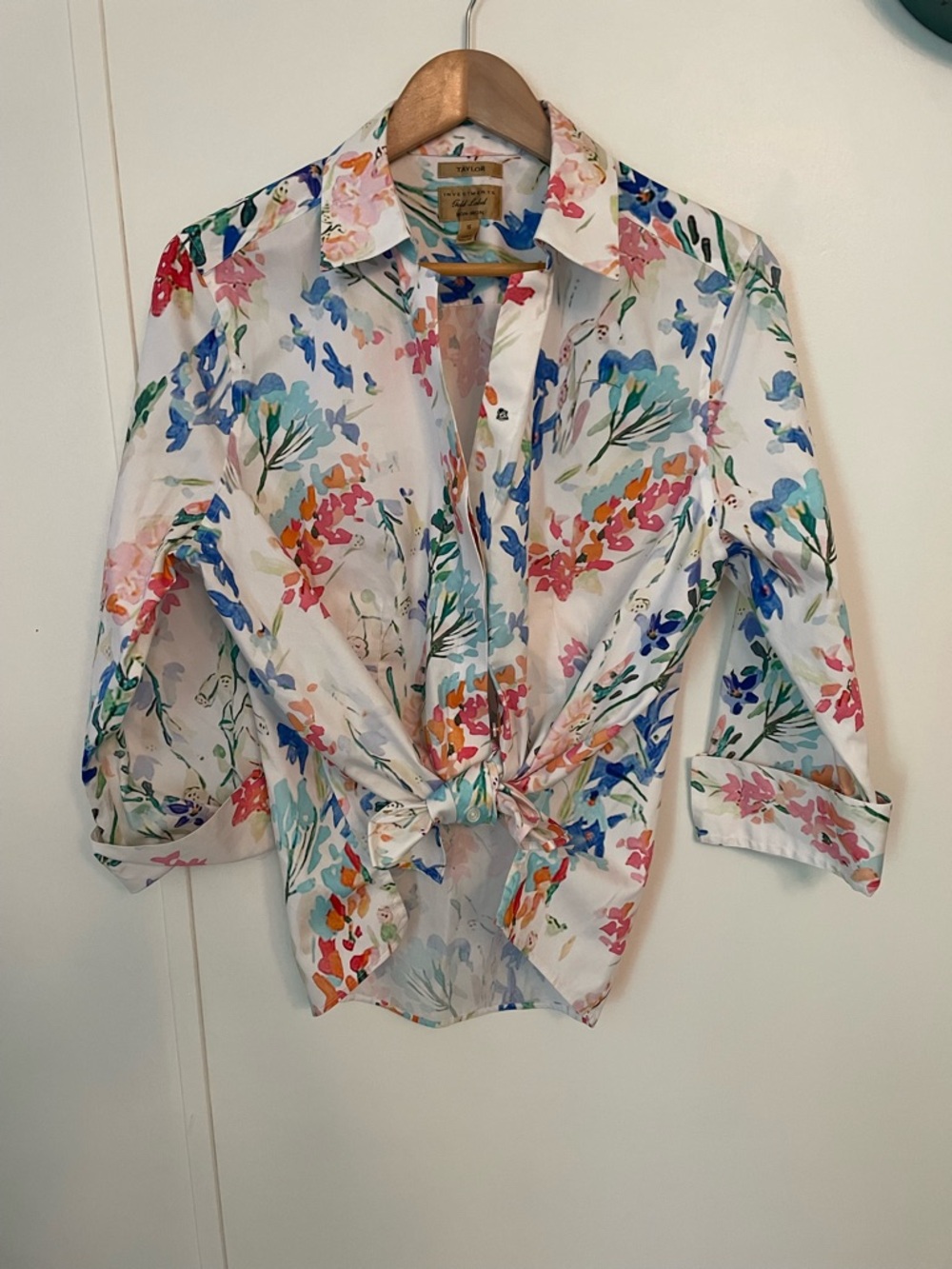 Taylor Investments Gold Label Button-Up Floral Shirt 3/4 Sleeve Cotton Size 16